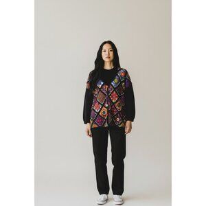 Granny Square Crochet Patchwork Cardigan Rainbow Hippie Boho Cottage